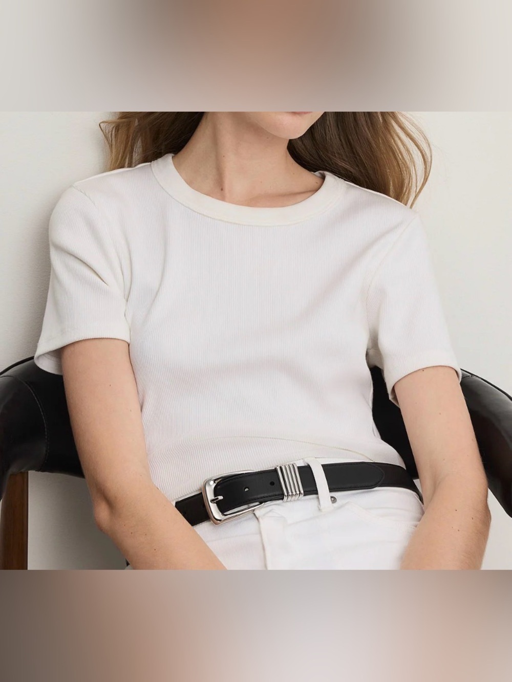 Veronica Beard Short-Sleeve Ribbed Crewneck Top White Size Small